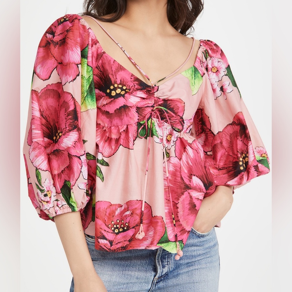 FARM Rio Chita Floral Pink Babydoll Blouse